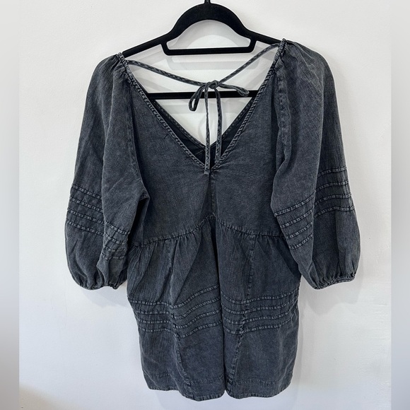 Mustard Seed Black Dark Wash V Neck Denim Midi Dress with Pockets - S - Picture 11 of 11